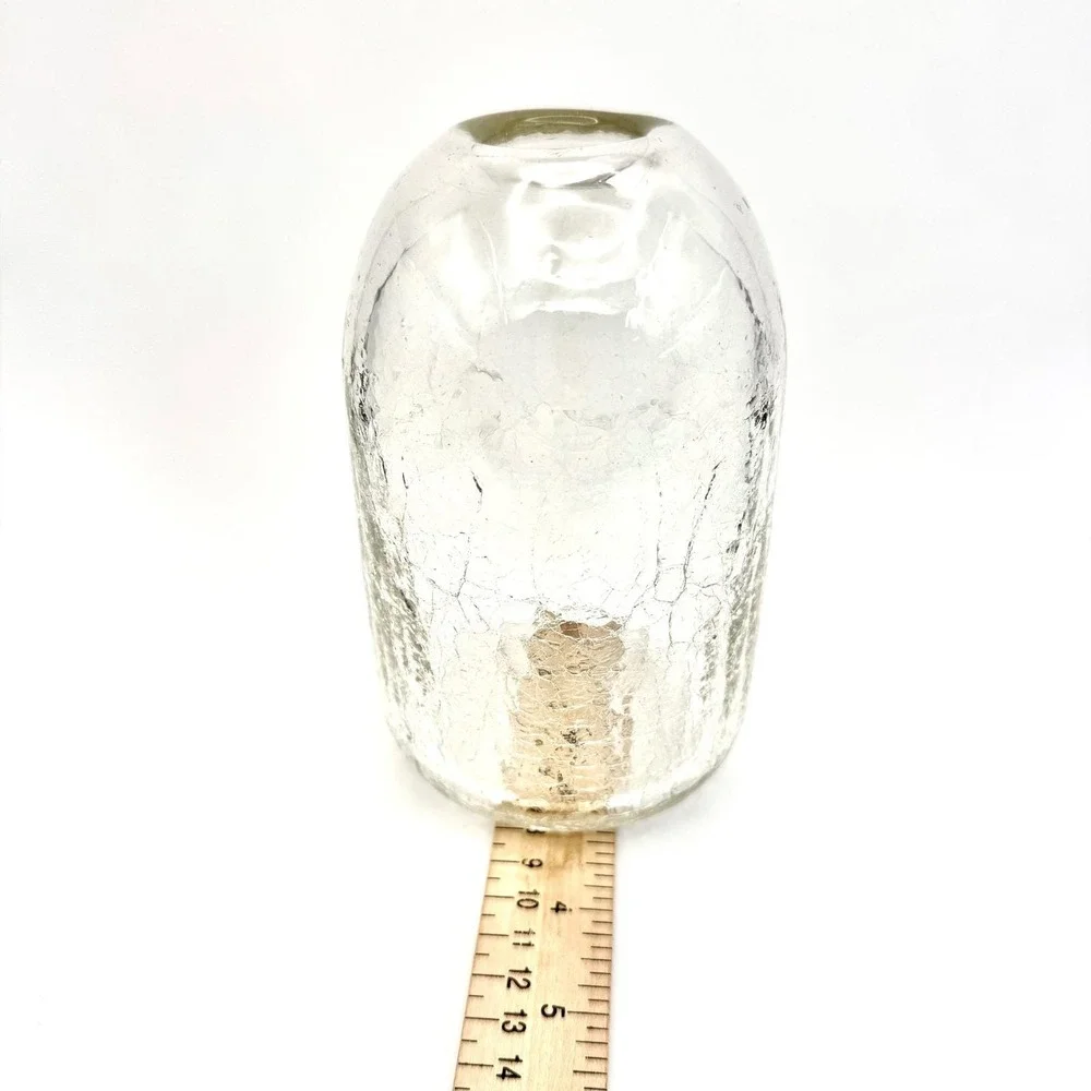 Vint. Hand‎ Blown Crackle Glass Vase Clear Textured Cylindrical Signed Art Glass